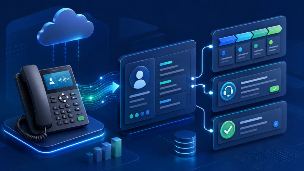 3CX business phone calls connected to CRM contacts, sales opportunities and support tickets