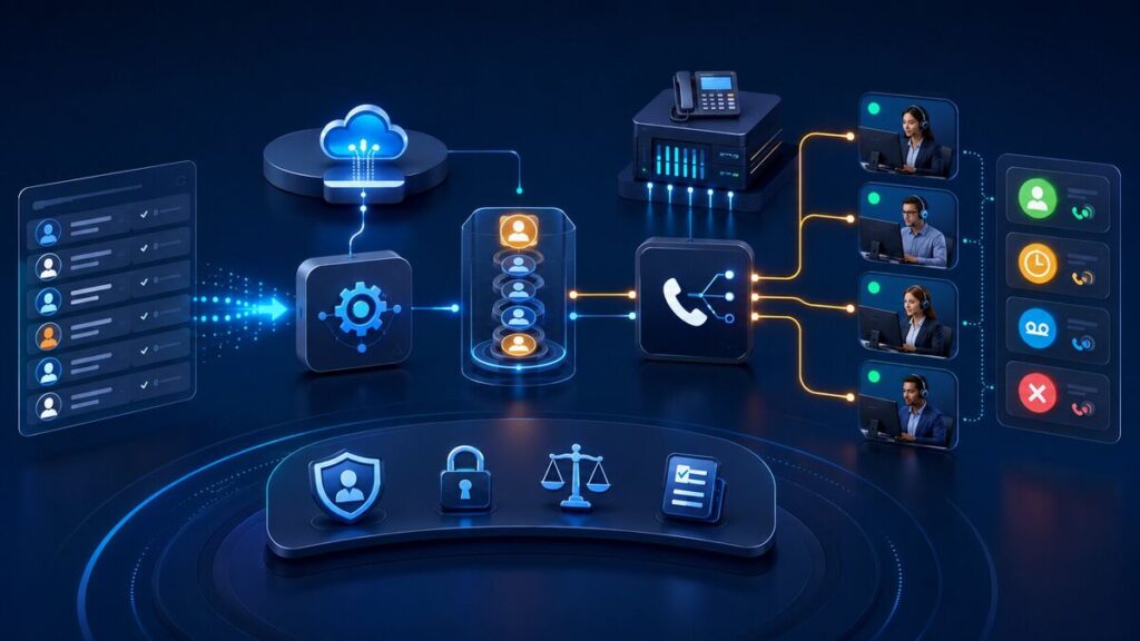 API-driven 3CX outbound dialer connecting campaign contacts with available call agents
