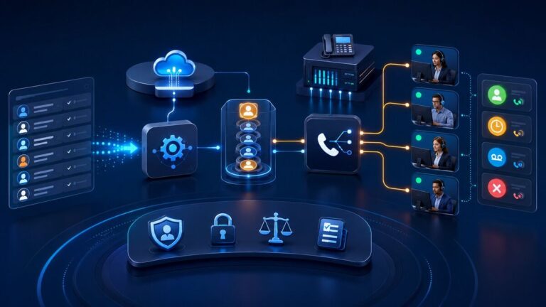 API-driven 3CX outbound dialer connecting campaign contacts with available call agents